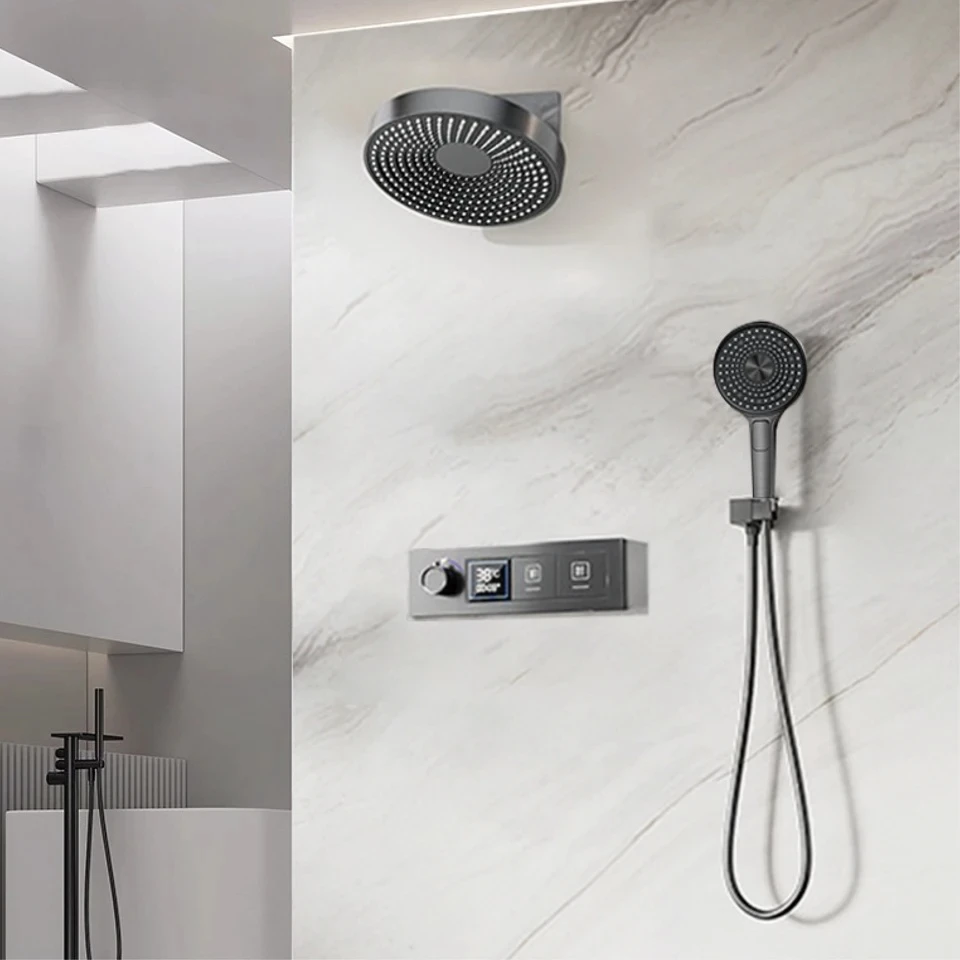 

Shower showerhead set embedded in the wall with concealed temperature control, intelligent constant temperature shower