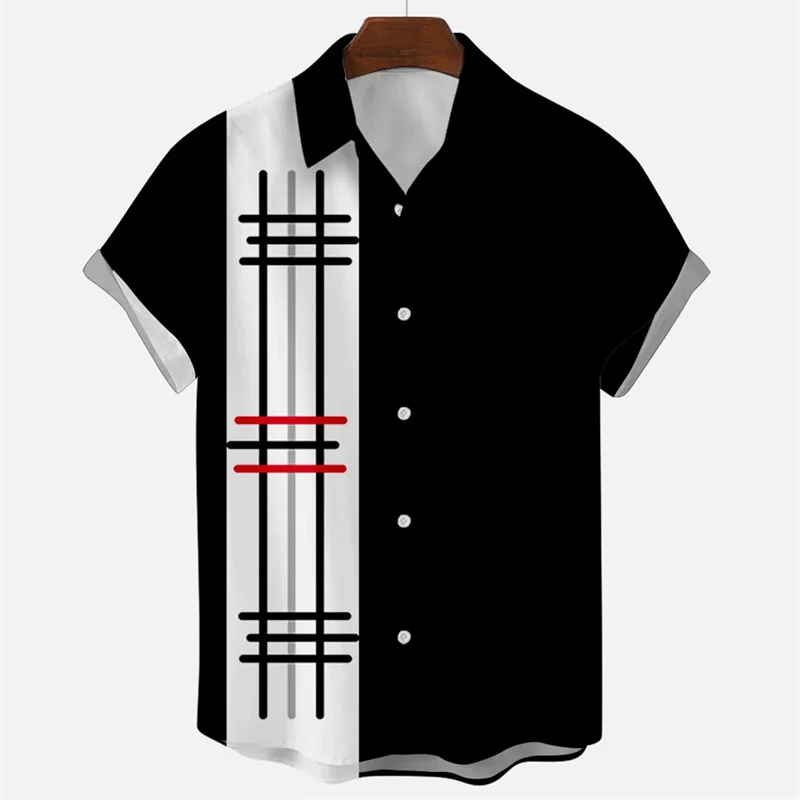 رجل هاواي ثلاثية الأبعاد شريط طباعة قميص Harajuku الصيف موضة قصيرة الأكمام عادية عطلة الشاطئ زر فضفاض ألوها قمصان #3