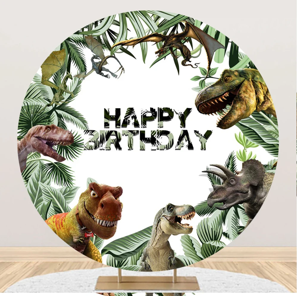 Dinosaur World Round fondale Cover per fondali per feste Baby Shower 1st Birthday Photography Background Cake Table Decor puntelli