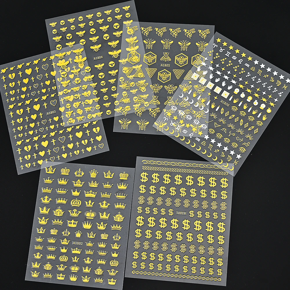 1pc 3D Luxury Money Dollar HoneyBee Nail Stickers Self Adhesive Gold Crown Decal Manicure Tips Slider Nail Art Decoration Tool