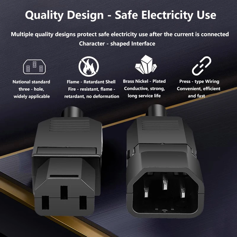 محطة جديدة العقص التيار المتناوب قابس طاقة 10A250V ثلاثة دبوس IEC موصل الذكور والإناث التزاوج شحن رئيس أسود أبيض