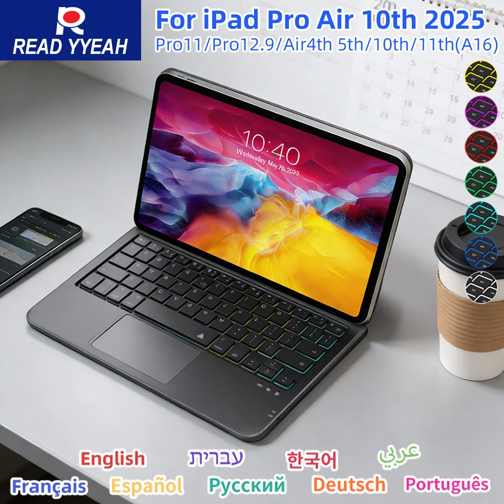 Multi Angle Support Magic Keyboard  For iPad Air 4 5 10.9in 10th iPad A16 2025 Pro 12.9in 2018-2022 Tablet Case Smart Cover