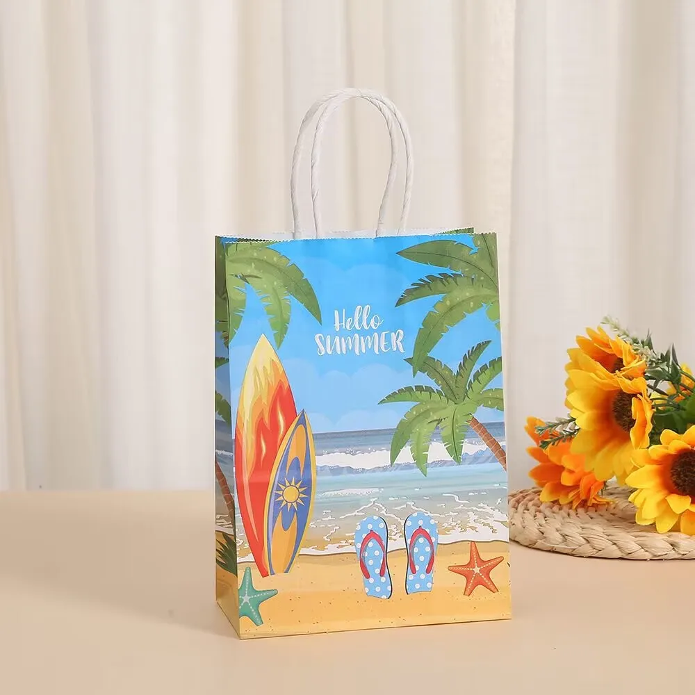 6pcs Tropical Luau Hawaii Theme Party Gifts Packing Bags Flamingo Pineapple Paper Candy Bags Summer Birthday Wedding Party Decor