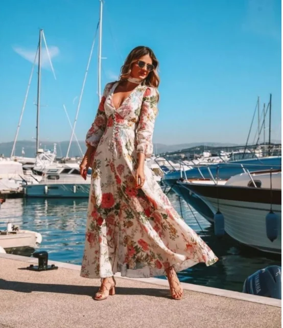 Floral printed loose Vintage Dresses women 2021 Single breasted elegant ruffle long maxi dress beach boho dress Spanish style