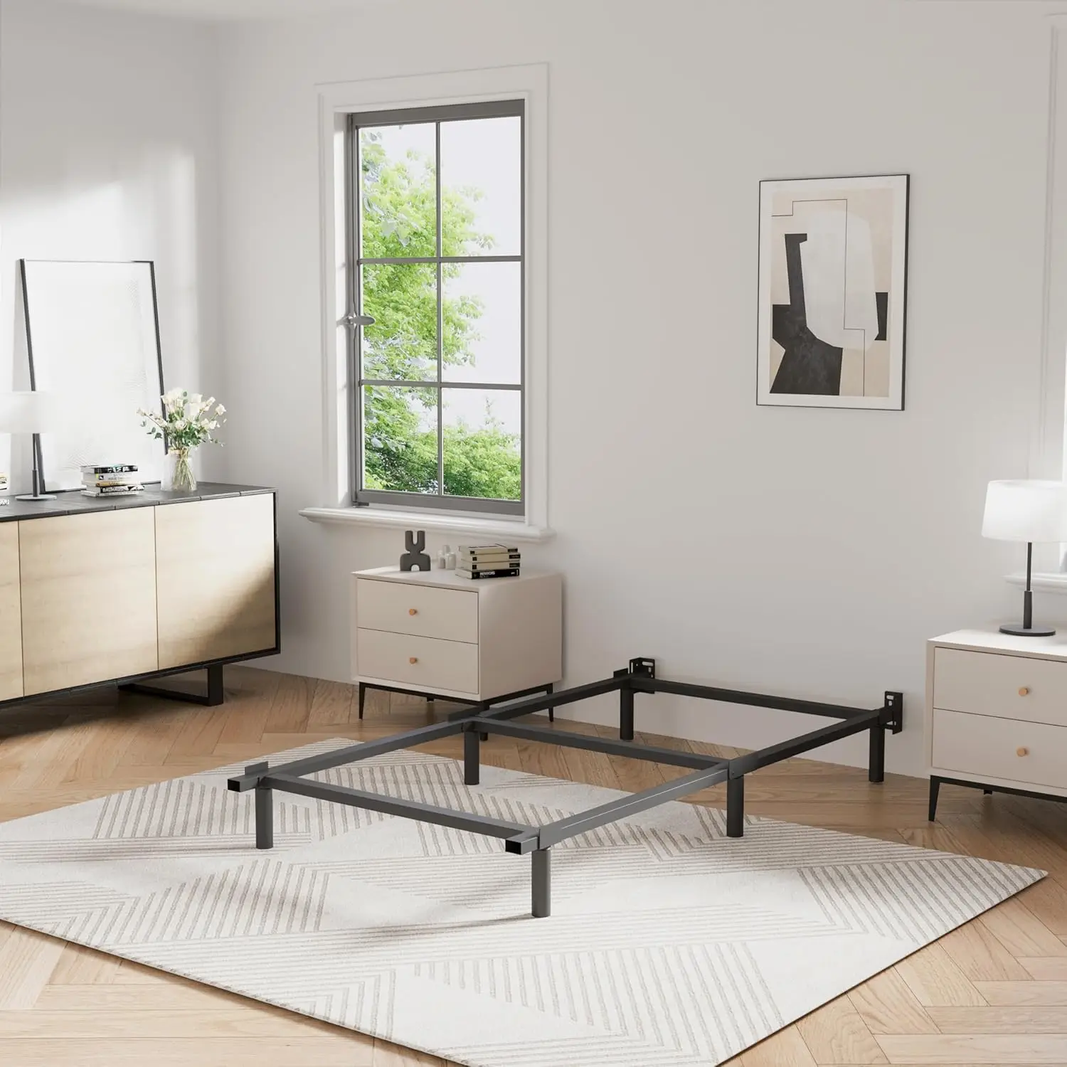 

Металлическая кровать Twin XL, высокий профиль 9 дюймов с основанием-боксспрингом, 6-ножечная опора для бесшумной и простой сборки, черная.