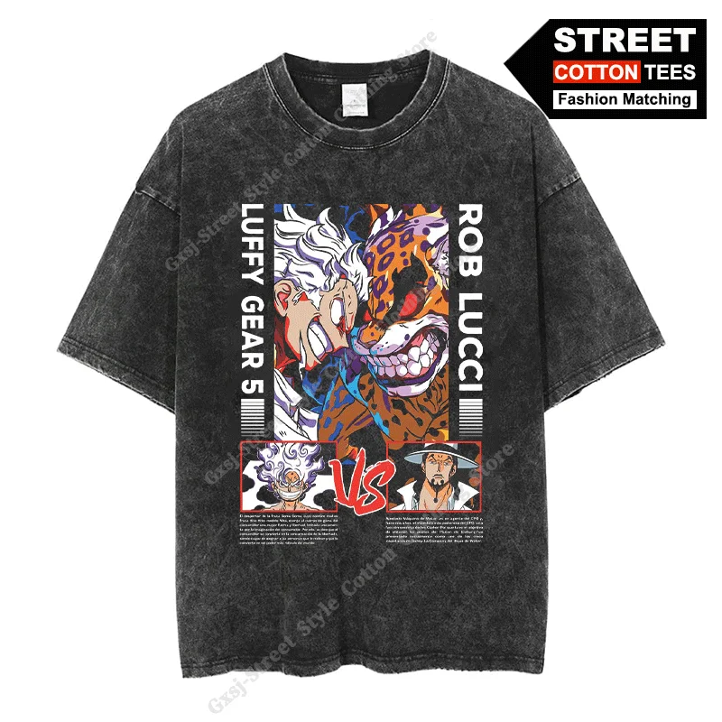 

Luffy & Rob Lucci T Shirt Anime Peripheral ONE PIECE Print Clothing y2k Street styl Men Women Short Sleeve Cotton Loose Tees