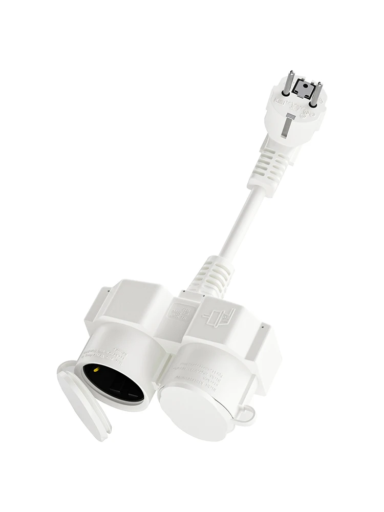 EU Extension Cable with 2 Schuko Sockets, Multiple Socket Outdoor 16 A / 250 V IP20 Multiple Plug with Waterproof Cover