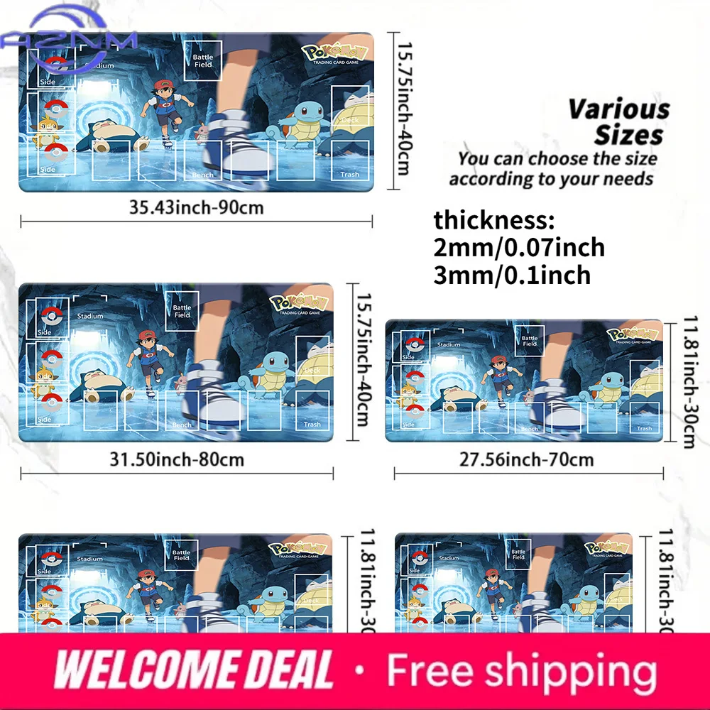 Pokemon Ash & Snorlax Ice Cave TCG Playmat with Zones 2mm/3mm Non-Slip Card Game Mat Multi-Size