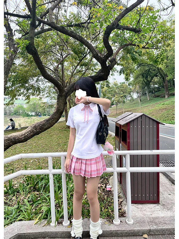

Summer Japanese Style JK Uniform Short Sleeve Candy Colored Shirt And Skirt Set for Trendy Girls White Top And Short Skirt