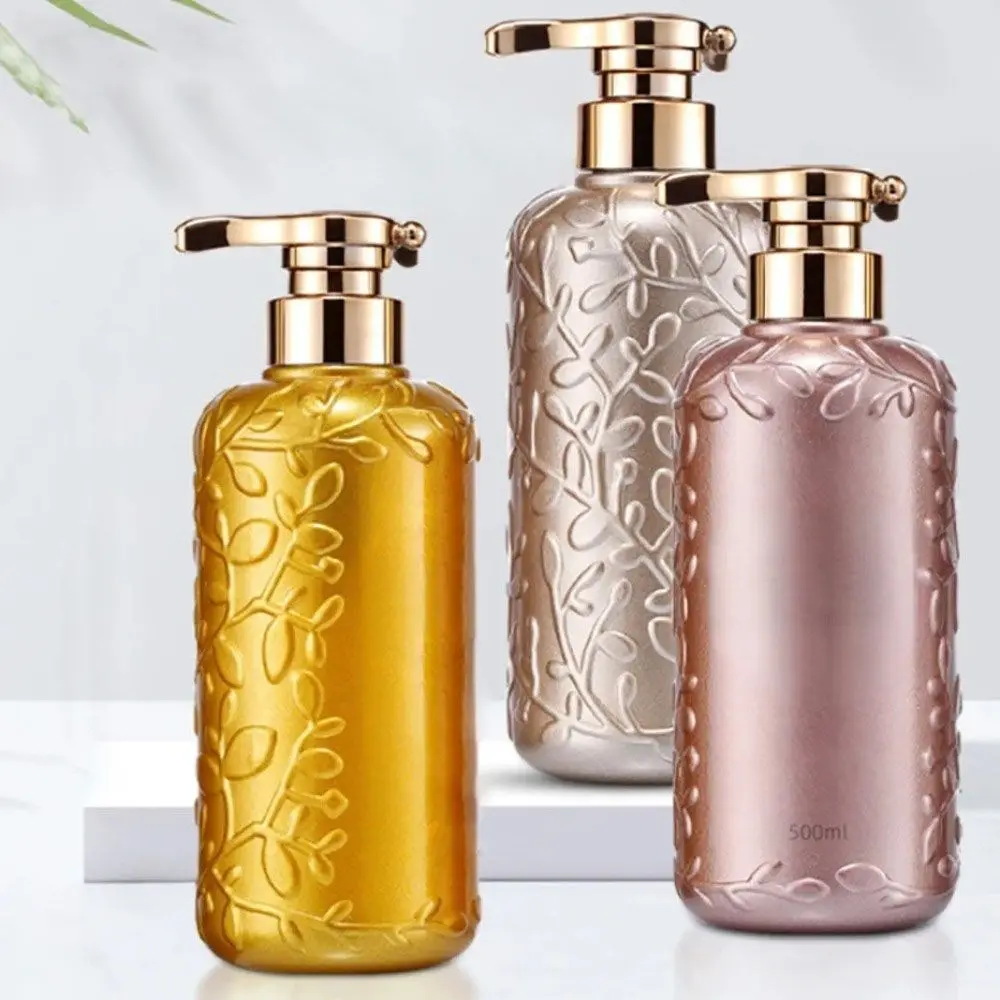 500ml Refillable Soap Dispenser Oval Leaf Soap Bottle Shampoo Shower Gel Bathroom Flash Empty Bottle with Leak Proof Pump