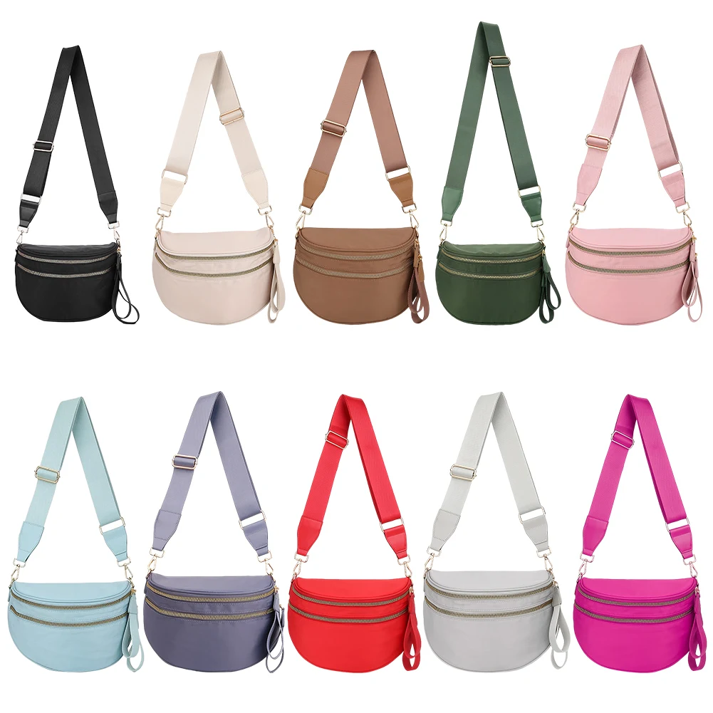 Nylon Crossbody Bag with Adjustable and Removable Strap Spacious Fanny Packs Sling Shoulder Bag Wallets Purses for Women