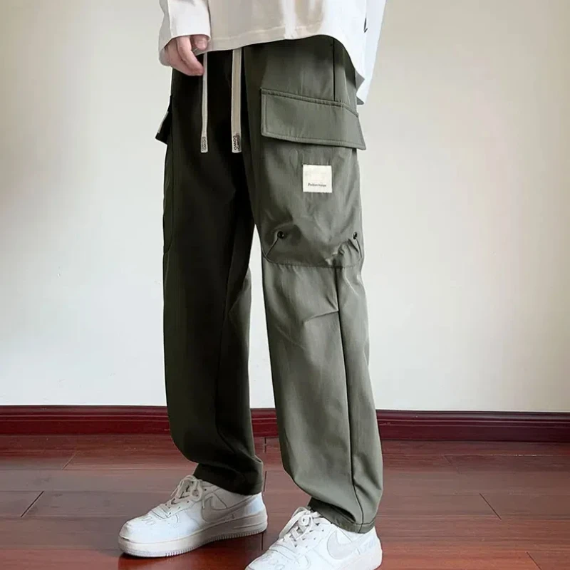 

Drawstring Pockets Solid Color High Waisted Casual Men's Clothing Spring Autumn Trousers Cargo Straight Comfortable Pants