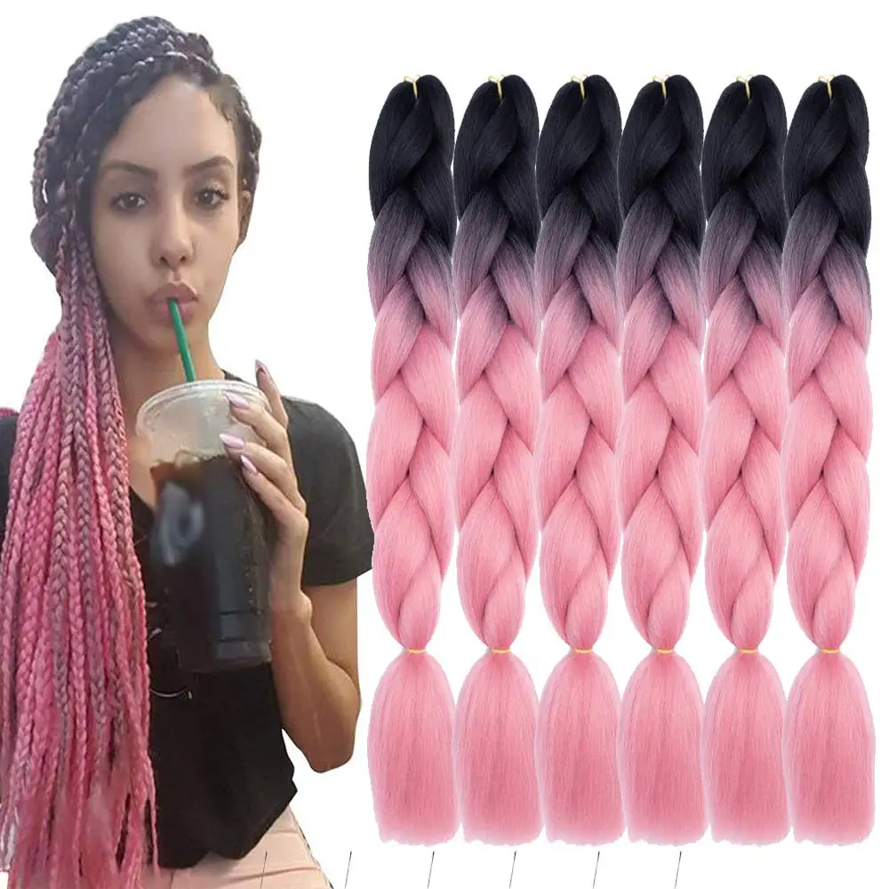 Gradient Hair Braiding  Hair Braiding Color Twisted Hair Extensions Synthetic Crochet (Black to Peach pink