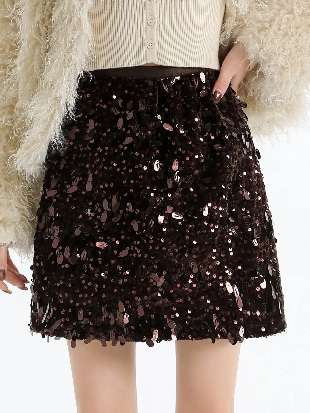 Elegant Women's High Waist Sequined Mini Skirt Slim Fit Sparkling A-Line Party Style Short Skirt for Ladies
