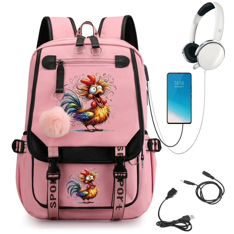 

Women's Backpack Fashion Watercolor Chicken Student Computer Backpack Usb Charging School Bags Teenager Travel Bookbag Book Bags