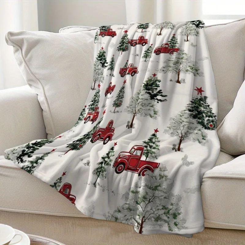 Red Cars Trees Print Holiday Decorations Blanket Soft And Warm Commemorative Blanket for Unforgettable Moments