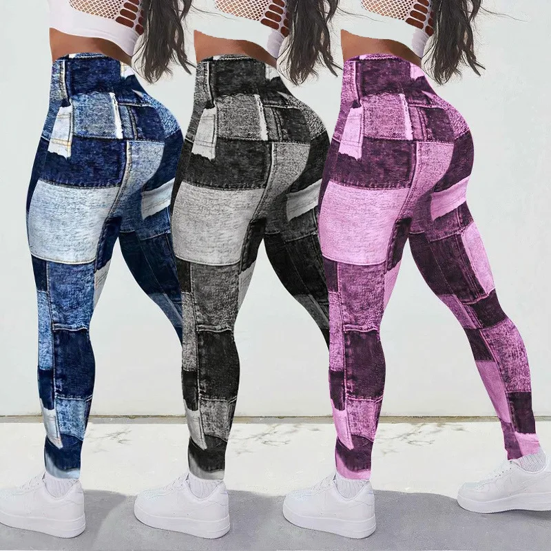 Mallas deportivas de vaquero para mujer, pantalones de Yoga con estampado 3D, sin costuras, Sexy