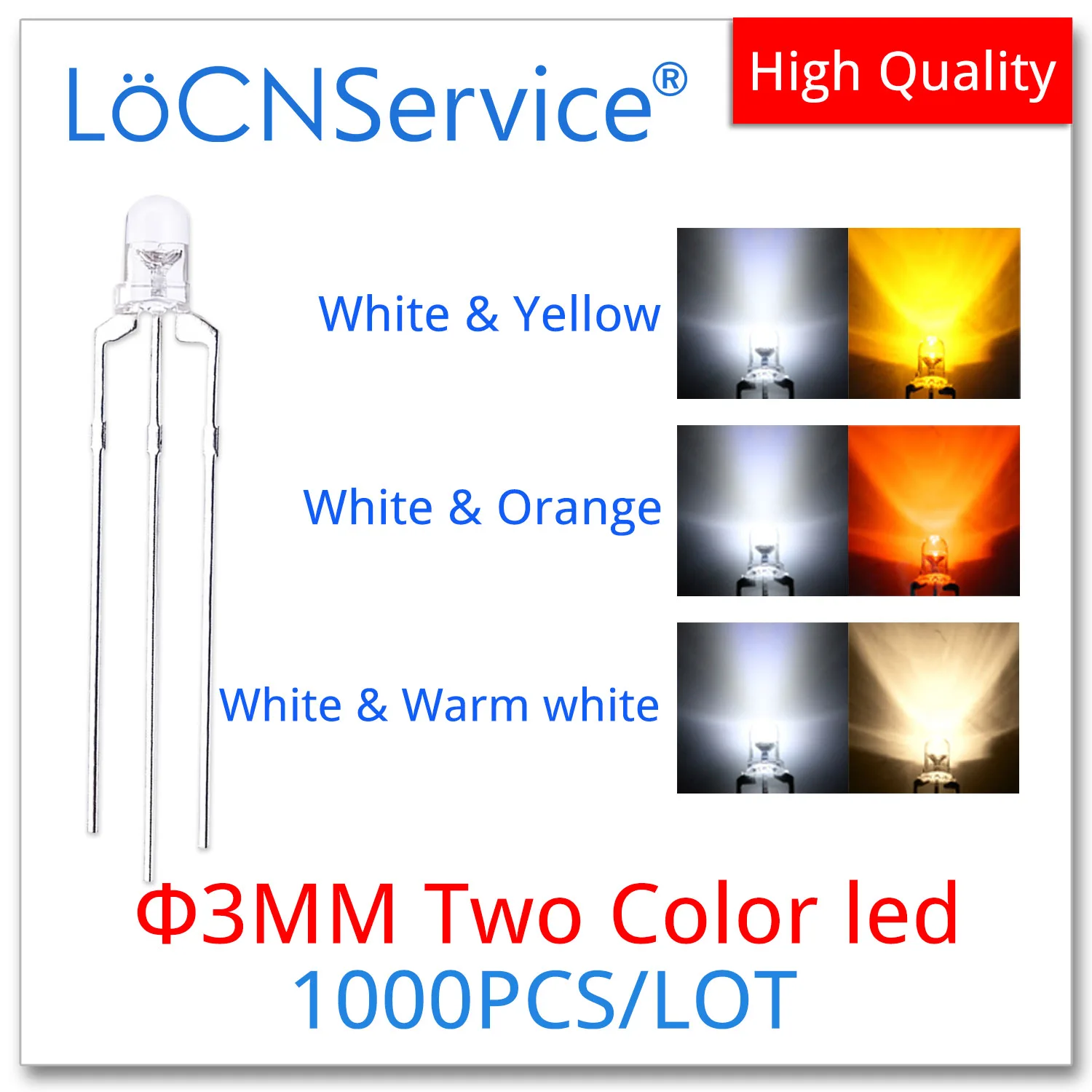 

1000PCS 3mm F3 Two Color led Warm White Yellow Orange DIP Transparent Bead Light Emitting Diode Common Cathode Anode