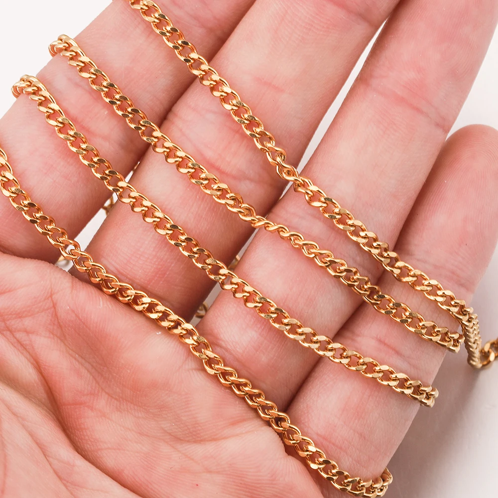 2M 3/5/7mm width Gold-Plate Stainless Steel Miami Cuban Chains Figaro Mill grind Chain for DIY Necklace Bracelet Jewelry Making