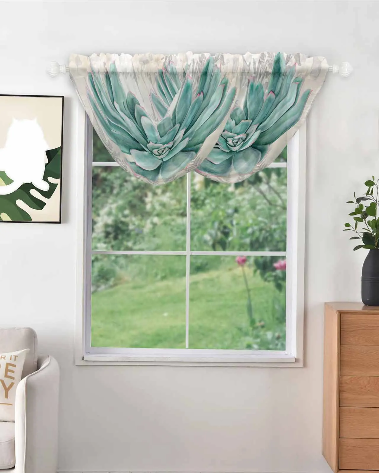 Vintage Succulents Irregular Pattern Tulle Curtains for Living Room Bedroom Sheer Curtain Kitchen Voile Drapes