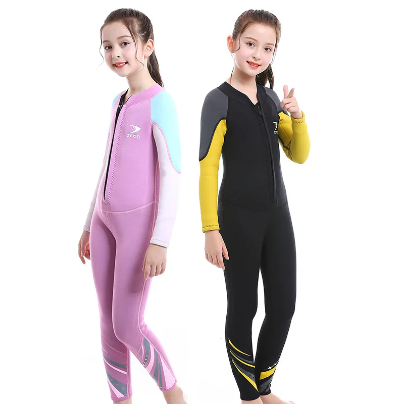 

New 2.5MM children's wetsuit swimsuit girls one-piece long-sleeved thickened thermal sunscreen surfing snorkeling hydrosuit