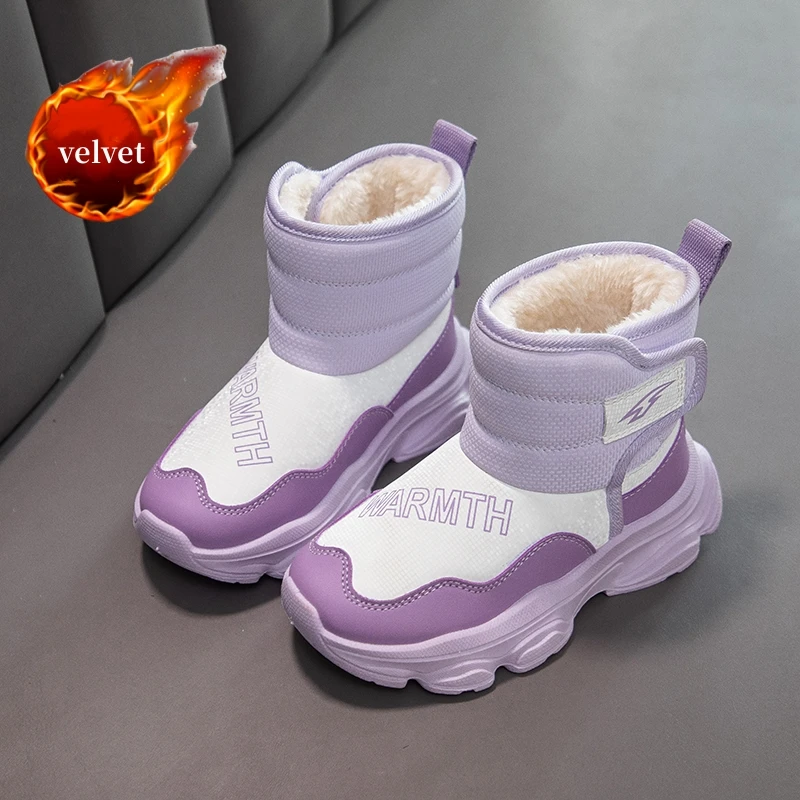 

Winter Fur Snow Boots Kids Fashion Purple Plush Boot Boy Girl Platform High Top Children's Cotton Shoes Outdoor Warm Ankle Boots