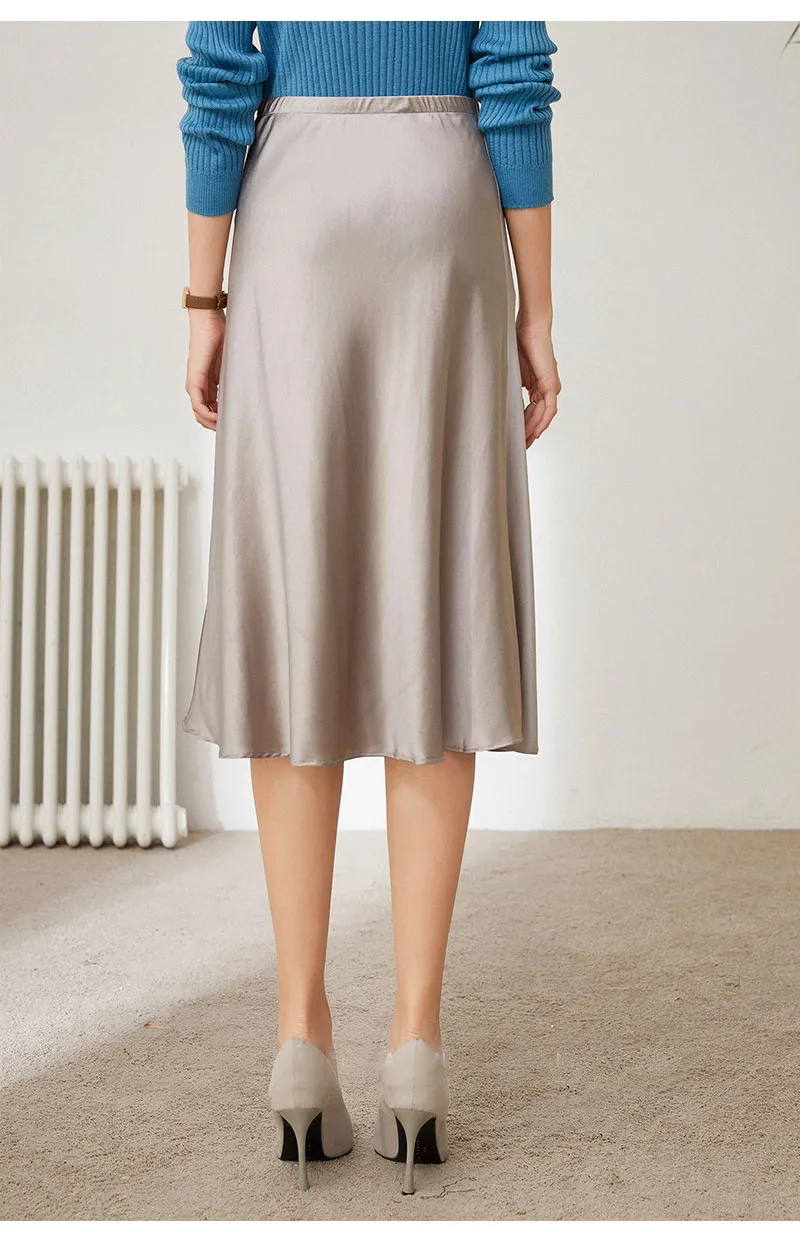 100% Natural Silk Women's Half-Dress Simple and Elegant A-Line Dress Luxurious Clothing Shiny and Lustrous Soft and Delicate
