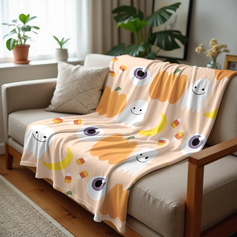 Peach Soft Halloween Seamless Ultra Soft Sherpa Fleece Blanket Fluffy Warm Halloween Cozy Throw for Sofa Couch Gift All season