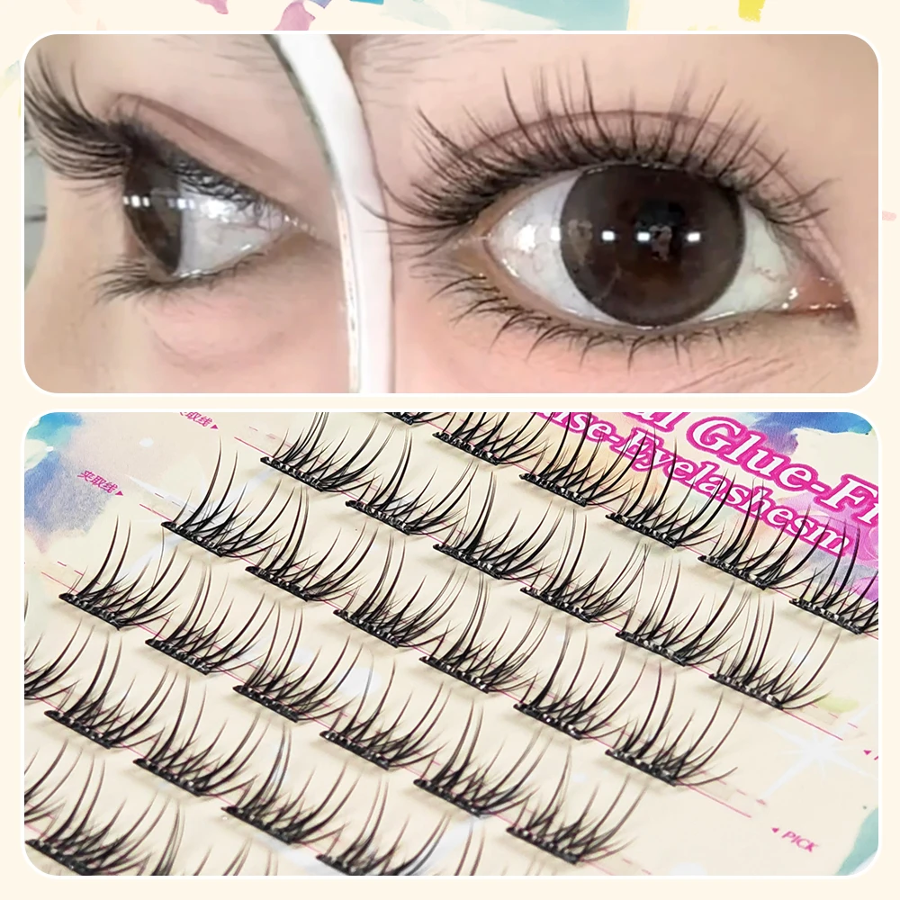 Yelix 10 Rows Glue-free DIY Lashes Natural Cosplay False Eyelashes Soft Fluffy Cluster Lashes Extension At Home Makeup Tools