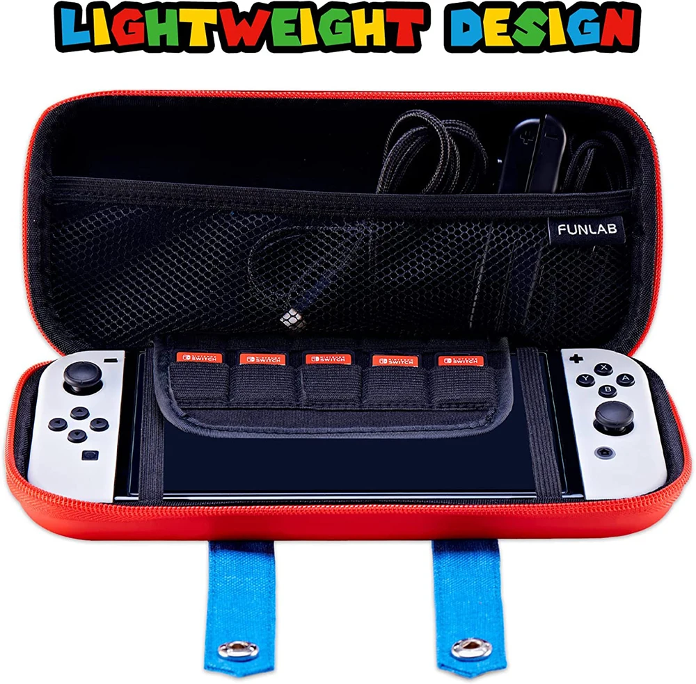 EVA-Aufbewahrungsschalter-Hülle, kompatibel mit Nintendo Switch/OLED, niedliche tragbare Switch-Tragetasche mit 10 Spielhaltern für Mario – Detail 2