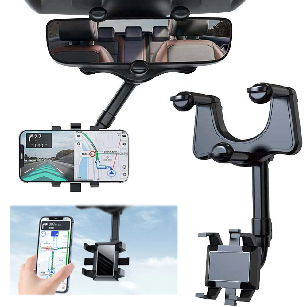 

Universal Rearview Mirror Phone Holder 360°Rotatable Retractable Car Phone Holder Mount Hand Free Phone Stand Holder for Car