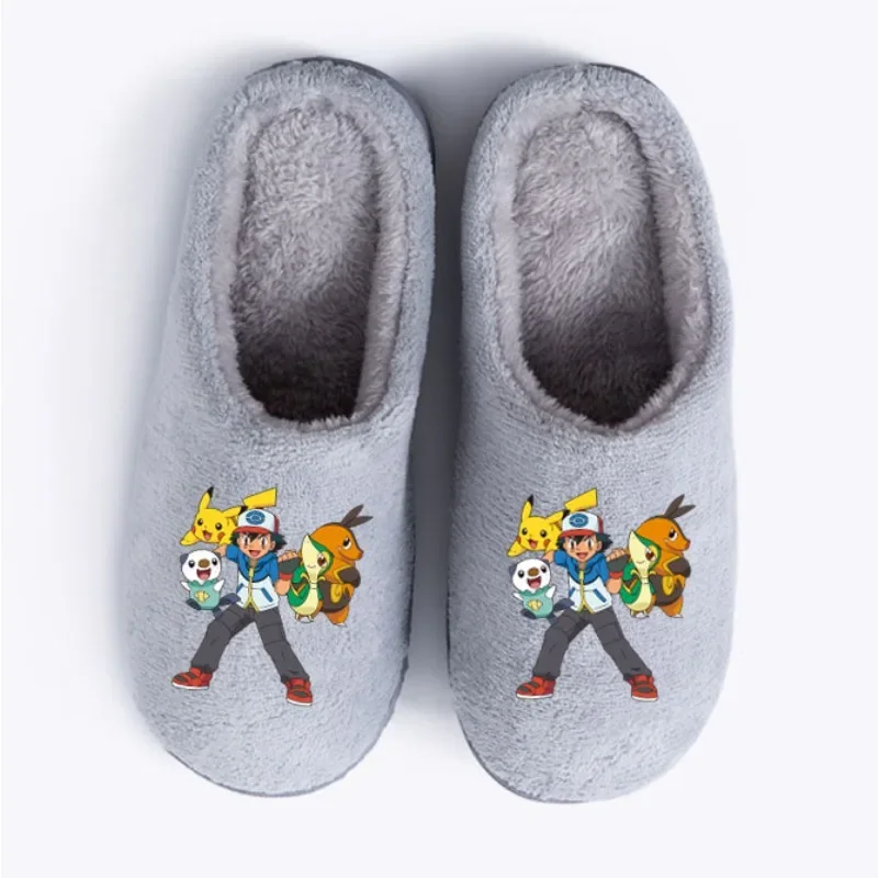 

Anime Pokemon Pikachu Large size Plush House Slippers Man Memory Foam Winter Indoor Male Shoes Warm Home Slippers Non Slip Grey