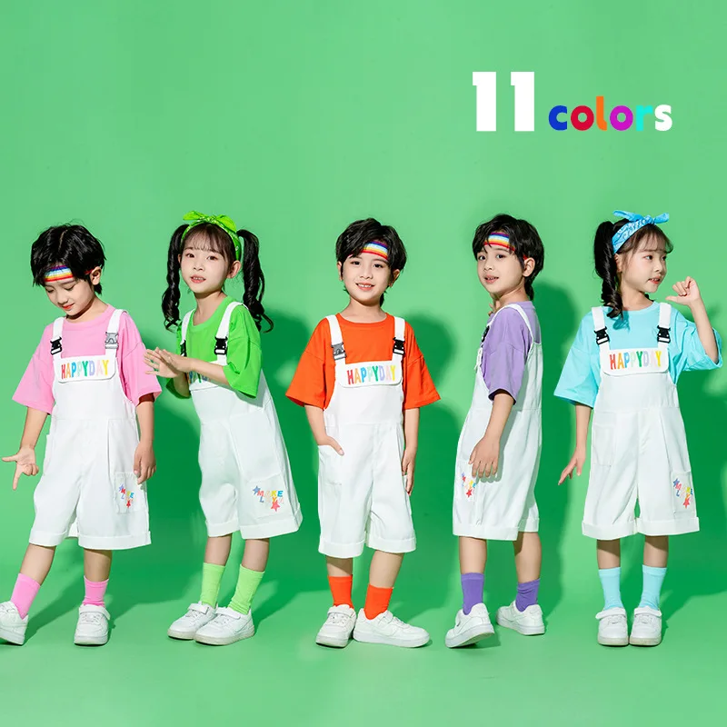 Kids Hip Hop Solid Overalls Suspender Shorts Girls Dungaree Children Candy Color Short Jumpsuit Romper Boys Streetwear Trousers