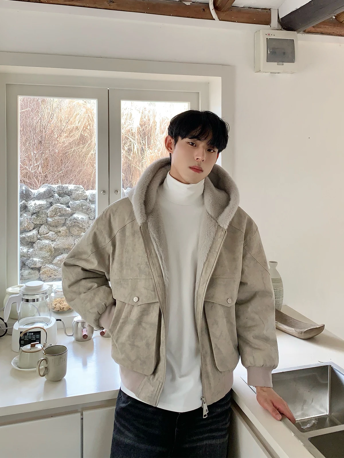 

Американское ретро корейское тяжелое хлопковое джето с капюшоном, мужское хлопковое рабочее пальто Old Money Mountain Eagle