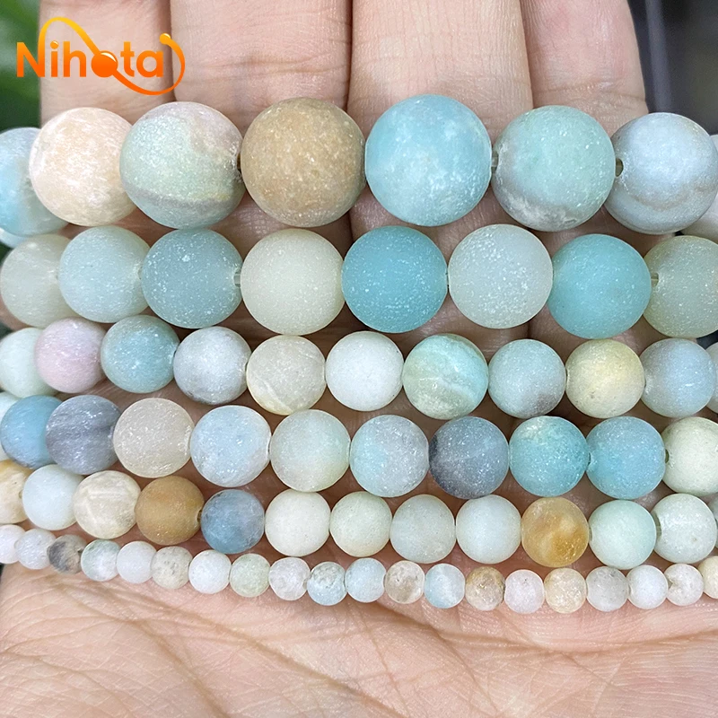 Natural Round Frost Matte Mixed Color Amazonite Beads Charm Bracelet Rings Ear Studs 15\