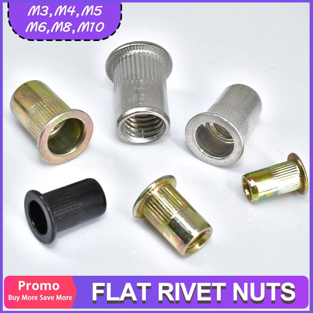 M3 M4 M5 M6 M8 M10 Flat Rivet Nuts Flange Thread Insert Carbon/Stainless Steel Aluminum Rivnut Lock Clamp Nuts For Housing Panel