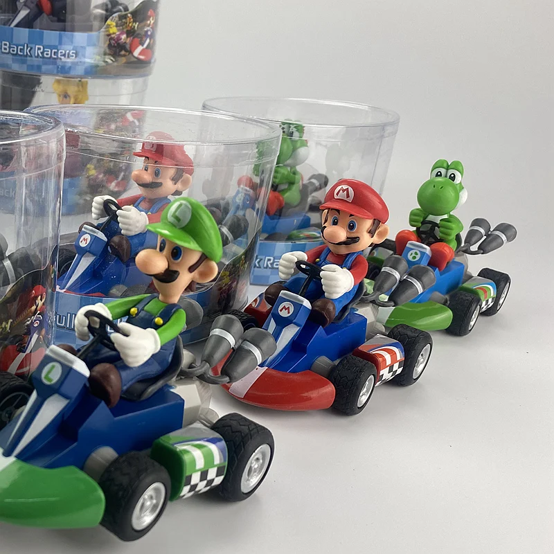 Super Mario Mario Karting new Mario Bros Luigi Yoshi Donkey Kong Action Figure Toys Pull Back Car 12cm with Box Kids Gifts