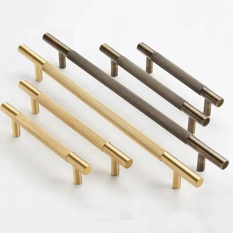 Plus Length 2PCS Solid Brass T-Bar Furniture Handles Drawer Knobs Cupboard Wardrobe Kitchen Closet Dresser Cabinet Door Pulls