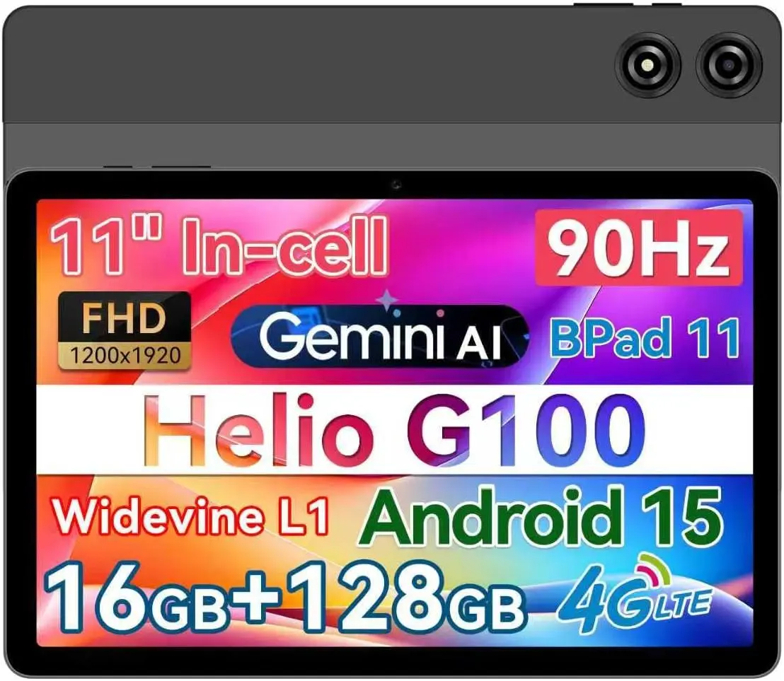 BNCF 11 بوصة أندرويد 15 MTK G100 8-Core 2K IPS شاشة تابلت 4/8GB RAM 128GB ROM 7000mAh بطارية 4G LTE Type-C Widevine L1 Pad