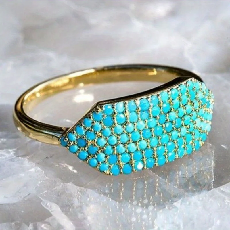 Ethnic Silver Color Inlaid Imitation Turquoise Women's Ring Geometry Daily Wear Party Jewelry