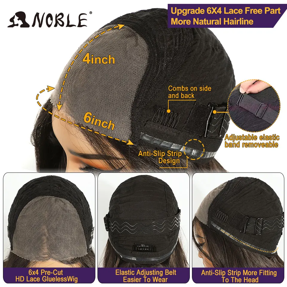 Noble 6x4 Wear And Go Glueless Wigs Synthetic Lace Front Wigs For Women Short Bob Layered Straight Wig Ombre Brown Lace Wig image 5