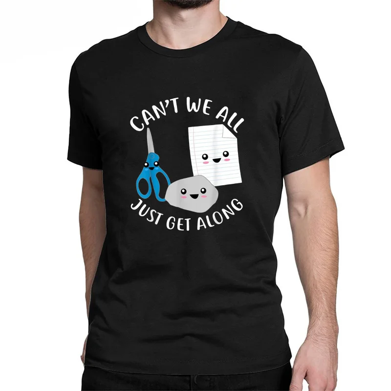 T-Shirt femme en coton, humoristique, avec ciseaux en papier rock, kawaii, Can't We All Just Get Along, mignon