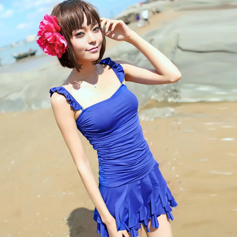 

Summer Hot Women Grils One Piece Swimsuit Fringed Bikini Pleated Draped Swimdress Ruffle Strap Swimwear Bathing Suit