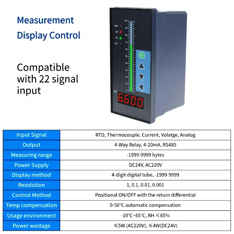 4-20mA RS485 Water Level Indicator 4 Relays AC220V DC24V RTD Pressure Pt100 Input Liquid Level Measurement Instrument Controller