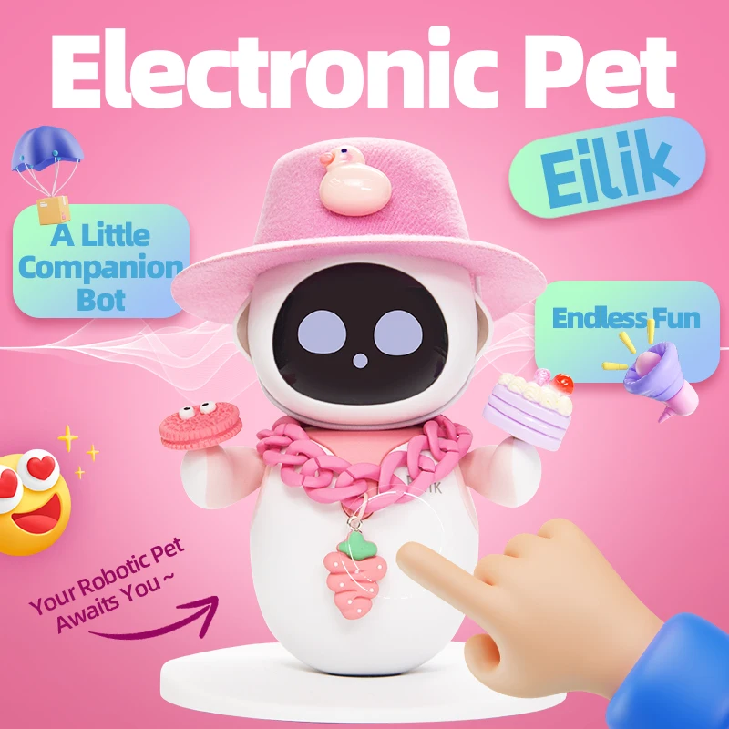 Eilik robot Pets,with Costume accessories Set ,sun hat and necklace  ，Desert Coating Version with Exclusive Monster Shooter Game