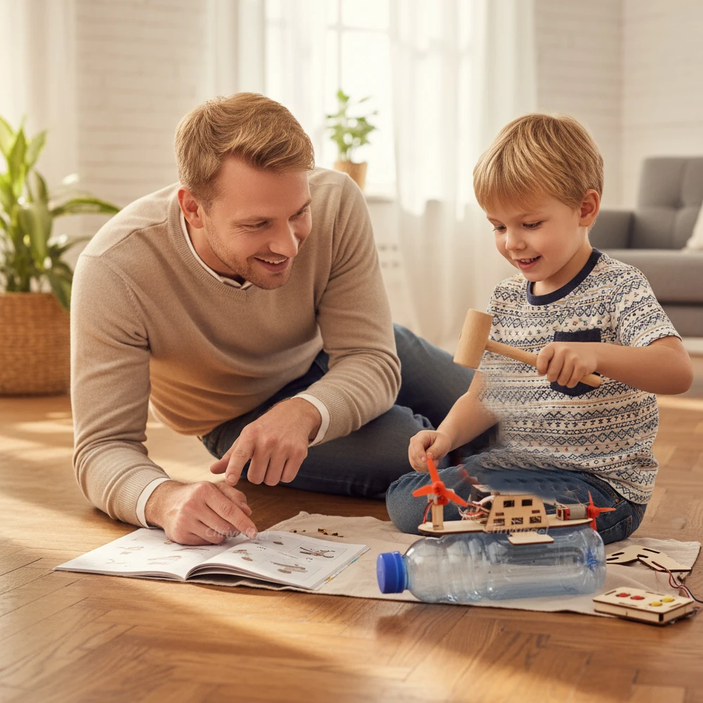 ألعاب الجذعية DIY خشبية المراكب الشراعية أطقم منمذجة التحكم عن بعد قارب تجربة علمية مشروع تعليمي للأطفال والبنات هدية