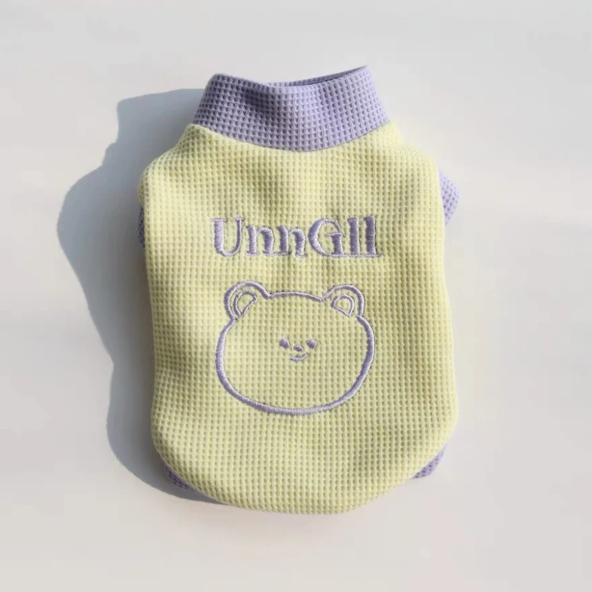 

Pet Anti-shedding Vest Cartoon Dog Clothes Summer Pomeranian Waffle Pullover Teddy Casual Two-Legged Clothes XS-XL