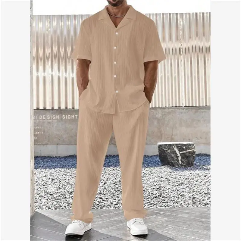 

Men's Casual Commute Suit New Crossborder Sle Comfortable ort Sve irt Long Pants Autumn Collection Faionable Set