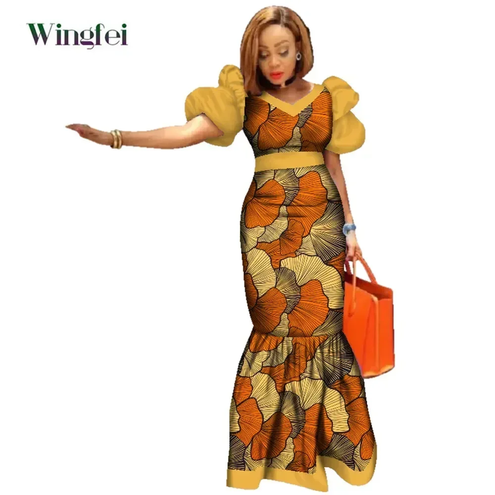 Fashion Robe Africaine Dashiki African Dresses for Women Puff Sleeve Maxi Long Dresses Evening Gowns Wedding Dresses WY2494