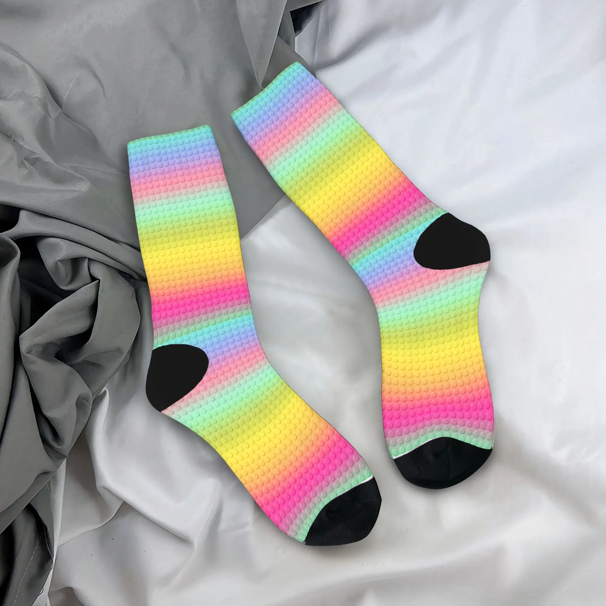 Rainbow Gradient Building Blocks Pattern Socks Winter  Stockings Casual Men Warm Soft Socks Design Cycling Anti-Slip Socks